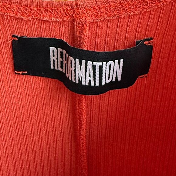 Reformation Selena Ribbed Lace Up Bodysuit in Scarlet | Small - Picture 6 of 8